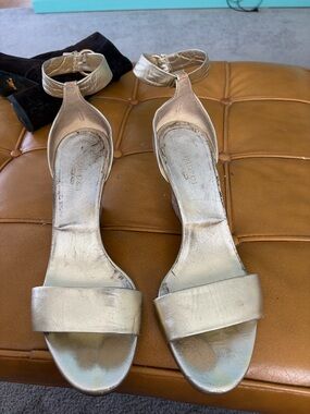 Gucci Metallic Silver Open-Toe Ankle-Strap Heels